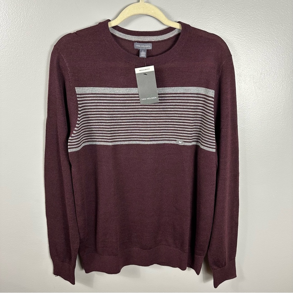 Van Heusen NWT Burgundy Wool Blend Regular Fit Crew Neck Sweater Men’s Medium